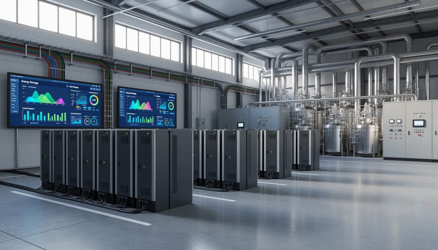 Industrial lithium-ion battery storage installation in manufacturing facility