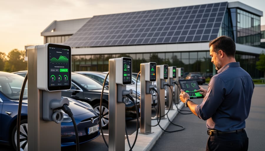 Smart EV charger display showing solar energy monitoring interface