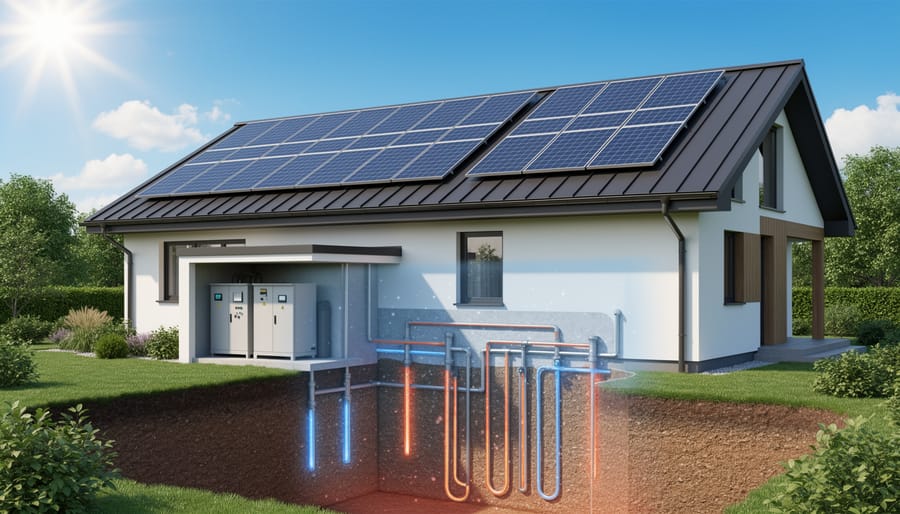 Commercial rooftop showing solar panels integrated with building mechanical systems