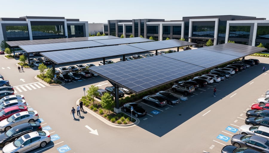 Solar panel canopy providing covered parking while generating electricity