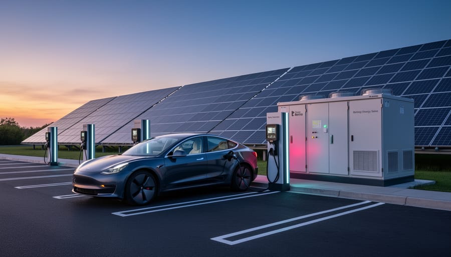Close-up of battery energy storage system used in solar EV charging infrastructure