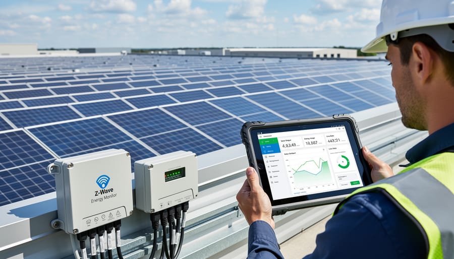 Z-Wave monitoring device installed on commercial solar panel system