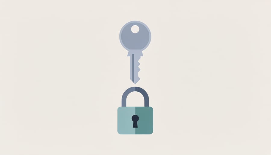 Close-up of a hand holding a key above a softly blurred lock